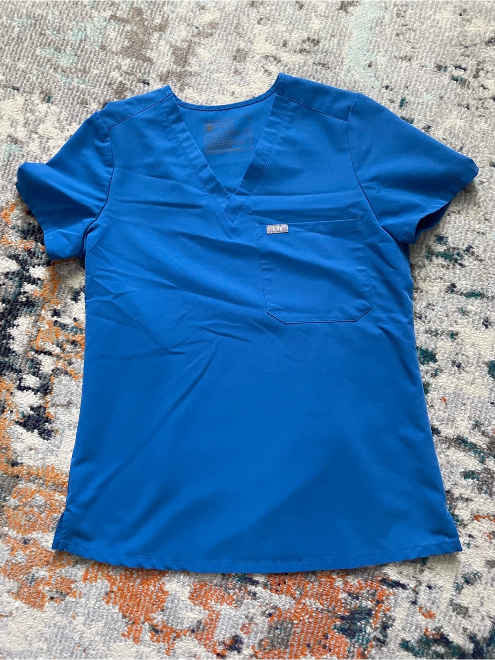 Figs Royal Blue V-Neck Short Sleeve Scrub Top